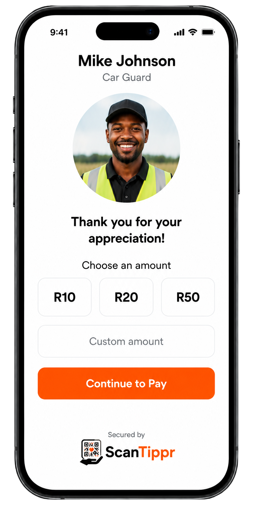 ScanTippr Mobile Payment Screen