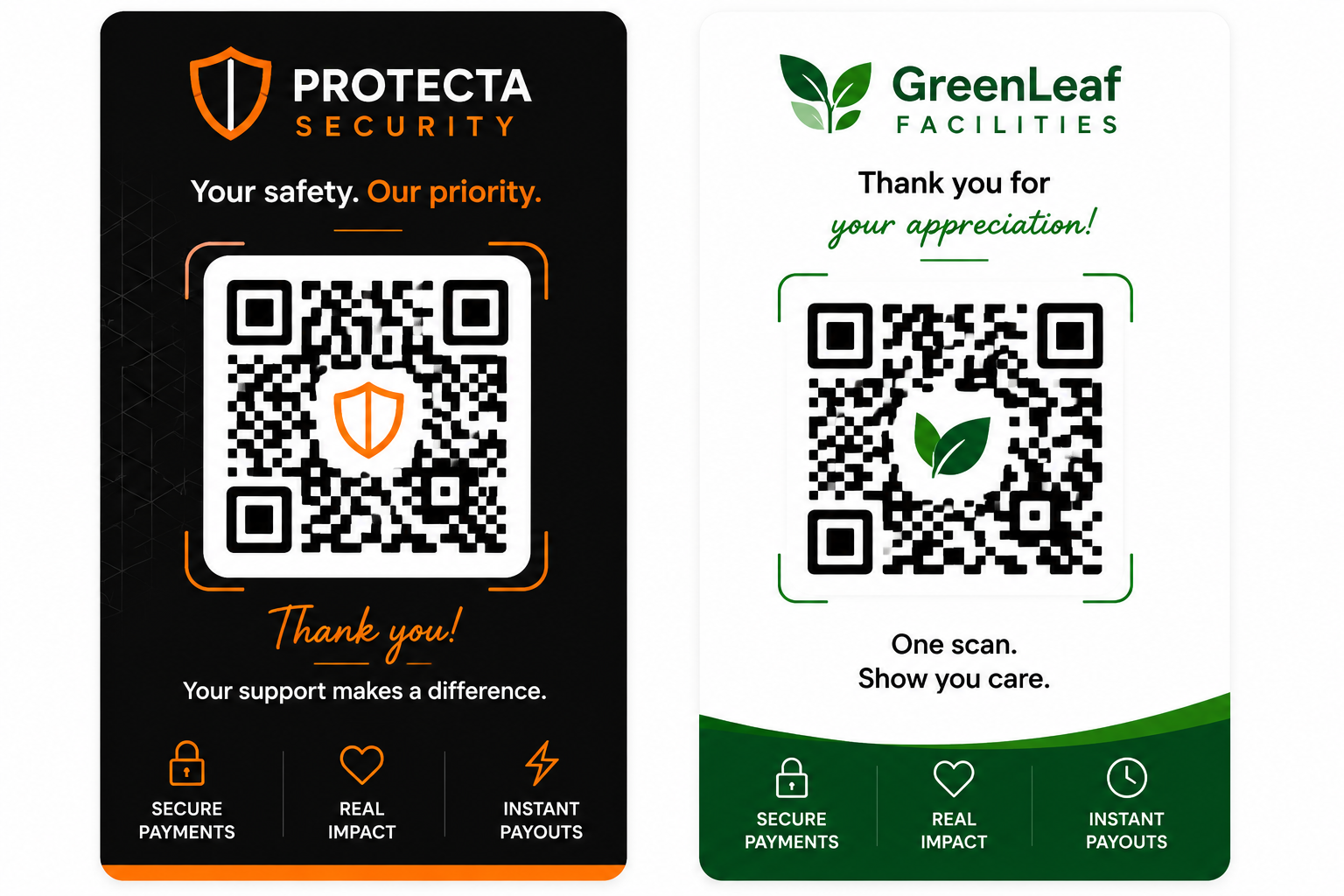 Branded QR Cards - Protecta Security and GreenLeaf